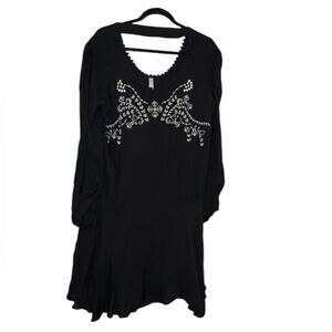 xhilaration™ Embroidered White Flowers, Black Dress, Sleeve Cut to Wrist